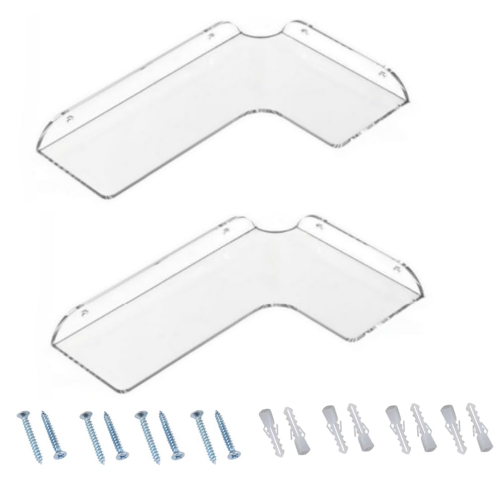 Vjsujehgy Wall Mount Shelf Set of 2-8x11.8 Inch Clear Acrylic Corner Floating Shelves, Wall Organizer for Bathroom