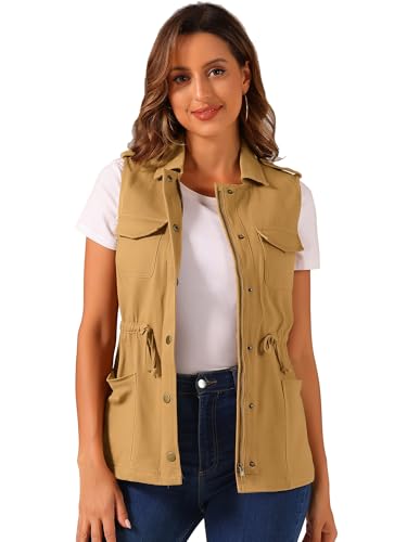 Allegra K Women's Zip Up Sleeveless Jacket Utility Anorak Outwear Cargo Vest
