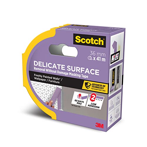 Scotch Advanced Masking Tape 2080 UK Verstärktes Abklebeband für frisch gestrichene Wände, Tapeten oder Möbel, violett, 36 mm