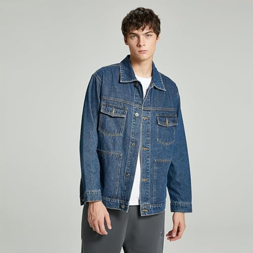 Image of Denim Jacket Men Vintage Autumn and Winter Tops Mens Denim Trucker Jacket