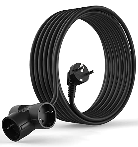 MutecPower 5 Meter Schuko Verlängerungskabel Mit 3-Fach Steckdosen - 90° abgewinkelt EU Schuko Schutzkontaktstecker und Schutzkontaktkupplungen - bis 250V 50Hz 16A IP20 - 5m Schwartz Cover