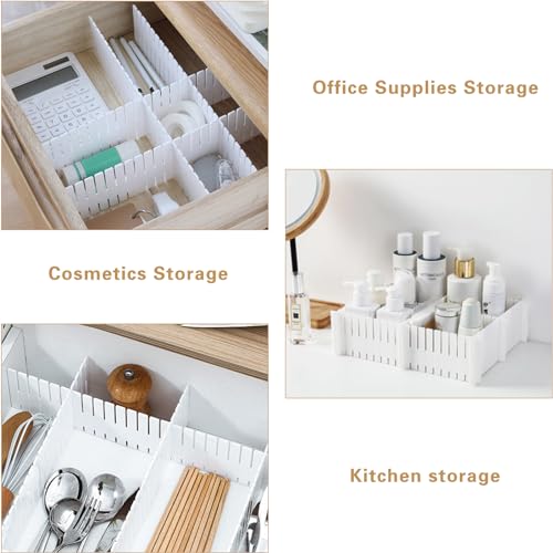 Bofoho Drawer Divider Adjustable DIY Storage Organizer Separator for Tidying Clutter Cutlery Makeup Clothes of Dresses, Desk & Box in Kitchen Bathroom Bedroom Office (Cut at Will) (White 8pcs)