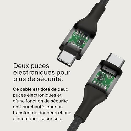 Belkin BoostCharge câble USB-C vers USB-C, charge rapide avec technologie Power Delivery 240 W, certification USB-IF, pour iPhone 16, 15, MacBook Pro, Chromebook, Samsung Galaxy, iPad, etc., 1 m, noir