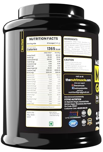 Image of Nutrimuscle Massive Mass Gainer, 3.5 Kg - Cookies & Cream | Whey Protein, Creatine & Complex Carbs for Muscle Mass, Strength & Weight Gain