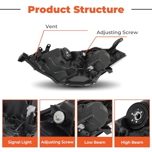 Image of labwork Headlight Assembly Replacement for Toyota Corolla 2014 2015 2016 Headlamps Front Light Pair Driver and Passenger Side