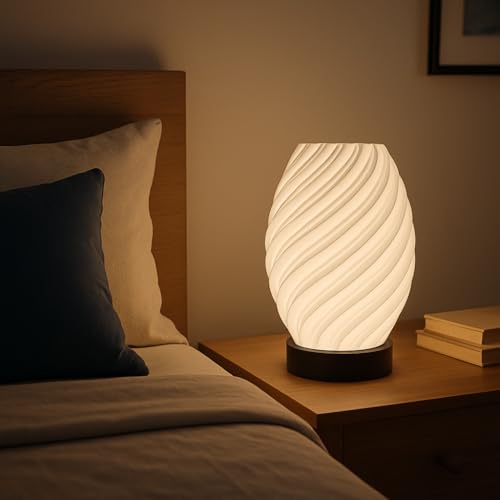 Image of Modern Spiral Table Lamp with 3 Light Modes (Warm, Cool & Natural White) | E27 LED Bedside Night Lamp for Bedroom, Living Room & Home Decor | Soft Ambient Lighting