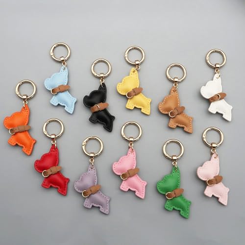 Französischer Hund PU-Leder Schlüsselanhänger schönes Design Anhänger Schlüsselanhänger hängende Ornament für Autoschlüssel und Taschen