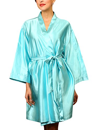 Dolamen Unisex Donna Uomo Kimono Vestaglia Pigiama Sleepwear, Lussuoso Raso Vestaglie e Kimono Robe Accappatoio Pigiama, Busto 132cm, 51.97 Pollici, Large Size per Tutti (Lago Blu)