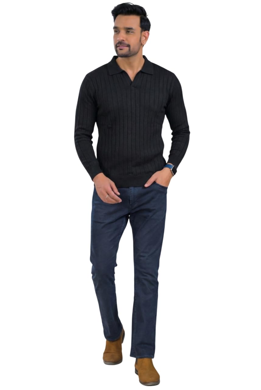 soul armor Solid Ribbed Wool Blend Polo Sweater-picture-32