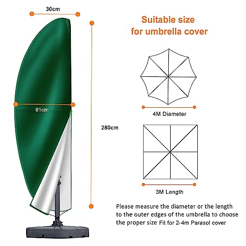 Cantilever Parasol Cover Waterproof, Fit for 2.5m 2.7m 3m 4m Patio Large Overhanging Outdoor Parasol 600D Oxford UV Resistant Windproof Garden Umbrella Cover with Zip