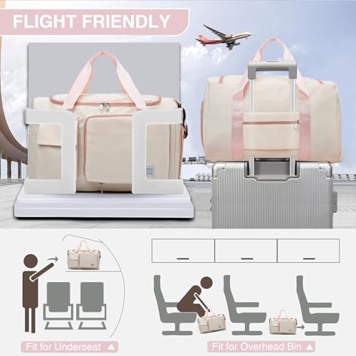 Image of Small Gym Bag for Women, Travel Duffle Bag Carry On Weekender Bag with Shoe Compartment