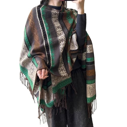 Poncho capa chal a rayas bloque de color abrigo corto de invierno 2