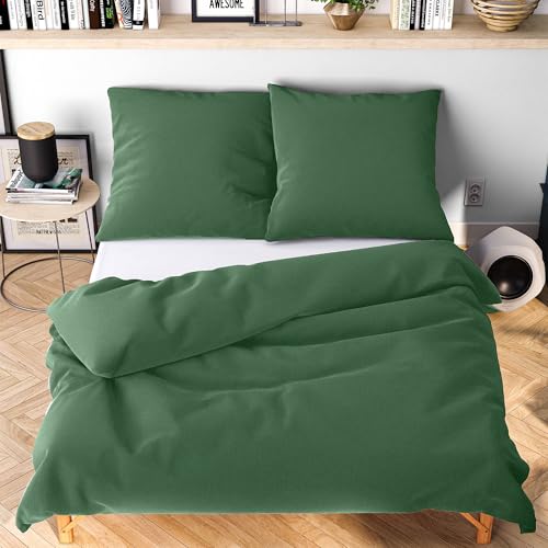 Wolkenfeld Bettwäsche 155x200 cm – Grun - kuschlig weich & bügelfrei – ÖKO-TEX Zertifiziert – Mikrofaser Bettwäsche-Sets 1x Bettbezug 155 x...