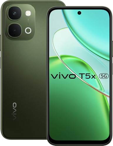 Image of vivo T5x 5G (Cyber Green, 8GB RAM, 128GB Storage) | 7200mAh Battery, 50MP + 2MP Dual Camera, 32MP Front, Dimensity 7400-Turbo Processor, 6.76 inch Display
