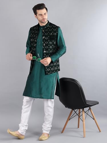 Image of Uri and MacKenzie Men's Silk Blend Kurta Pajama with Designer Ethnic Nehru Jacket /Modi Jacket