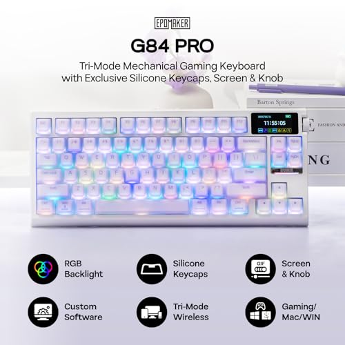 Image of EPOMAKER G84 PRO Wireless Gaming Keyboard with Screen&Knob, 75% Creamy Mechanical Keyboard, 8000mAh, Hot Swappable, Silicone Keycaps, BT5.0 /2.4G /USB-C Mode, NKRO, RGB (Purple, Creamy Jade Switch)