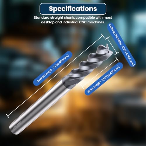 Image of Carbide Square End Mill - 4 Flute - 3 /16 inch-4T (5 Piece, 3 /16 inch) - for Milling Alloy Steels, Hardened Steel, Metal & More - Mill Bits Sets for DIYers & Professionals by LU&MN