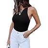 ReoRia-Womens-Sexy-Sleeveless-Racer-Back-Halter-Neck-Bodysuit-Tank-Tops REORIA Womens Sexy Sleeveless High Neck Racer Back Halter Thong Bodysuits Leotard Tank Tops Black Medium