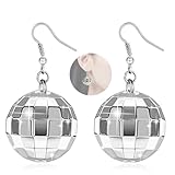 Lysjoy Pendientes Discoteca, Pendientes de Bola de Discoteca, Pendiente de Bola de Plata, Pendiente de Carnaval, Accesorios de Discoteca Mujer para Fiestas de Años 70, 80, 90 (A)