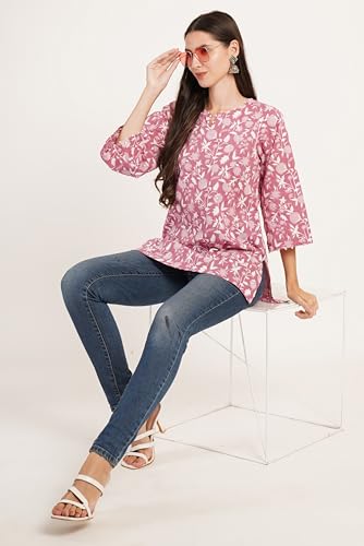 Image of Amazon Brand - Anarva Jaipuri Cotton Printed Short Kurti for Women