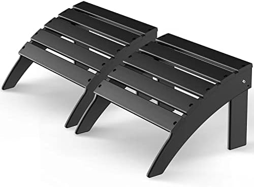 GREENVINES Adirondack Ottomans Set of 2, HDPE All Weather Outdoor Folding Footrest, Plastic Adirondack Chair Footstool for Deck Backyard Patio Outside Poolside Porch Lawn, 19.7 inch Width, Black