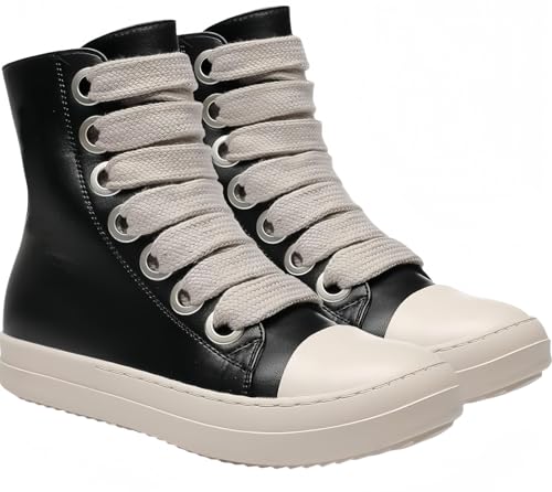 High Top Sneakers for Women Thick Shoe Laces PU Leather Comfort Zipper Platform Walking Shoes