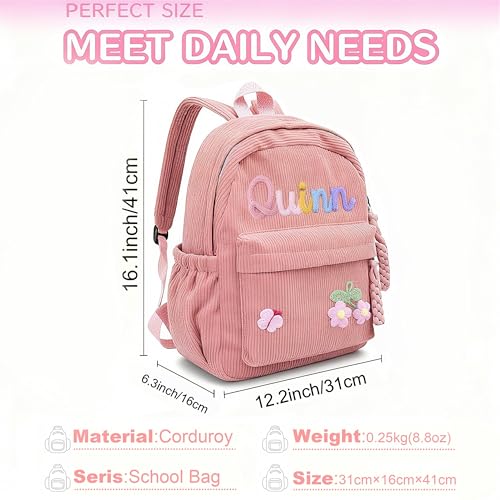 Custom Kids Corduroy Backpack, Personalized Name Schoolbag, Back to School Gift, 16x12x6 inches, Floral Design, Yellow, Ages 3-144