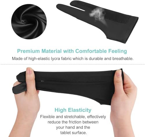 Image of ARTISTERY Anti-fouling Two-Finger Lycra Glove for Enhanced Drawing Experience on Pen Tablets and Displays, Sleek Black Design, One Size Fits All - Perfect for Right and Left-Handed Artists