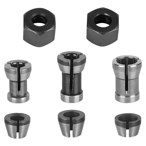 Oiieco Set di 6 mandrini per fresa, 6 mm, 6,35 mm, 8 mm, in acciaio con 2 dadi, compatibile con router Katsu, accessori per router Makita, per fresa, incisione, taglio del legno