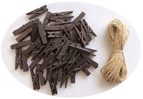 DurReus Small Wood Clothespins Cute Clip Photo Holders DIY Art Craft Display with Jute Twine Brown Pack 50