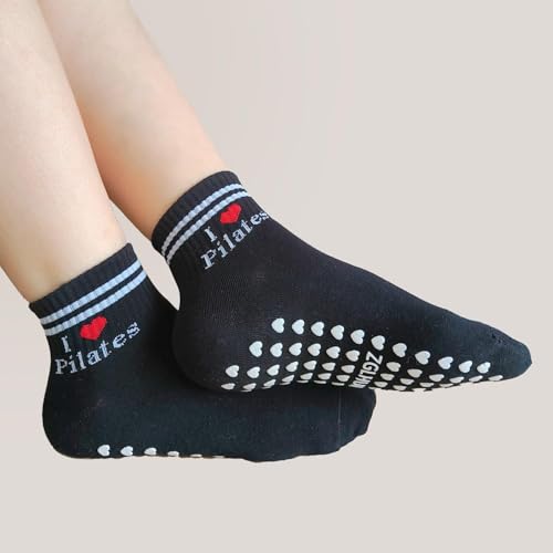 Image of Pilates Socks for Mother's Day,Women Pilates Heart Grip Socks Cuffs,Anti-Skid Cotton Grip for Ballet,Home,Studio 1Pair