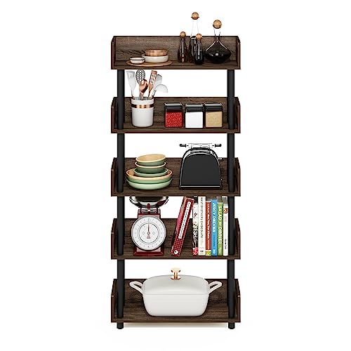 Image of Furinno Turn-N-Tube 5-Tier Toolless Freestanding Multipurposes Display Rack, Walnut