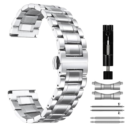 MiKoyi 20 mm Correa Compatible con Approach S50/Approach S44/Vivoactive 6/Forerunner 165, Correa Acero Inoxidable Metal Liberación Rápida Band para Samsung Galaxy Watch FE/Galaxy Watch 7, Plata