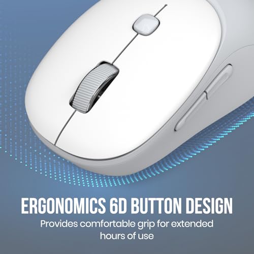 Image of Portronics Toad Neo Wireless Bluetooth Mouse with Dual Wireless Connectivity (BT + 2.4 GHz), Rechargeable Battery, Forward & Back Button, Multi-Device Pair, Upto 3200 Dpi Sensitivity(White)