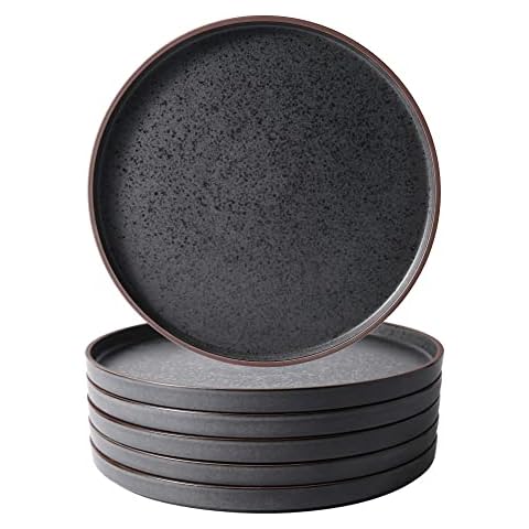 LERATIO Dinner Plates,Ceramic Dinner Plates Set of 6,10.75 inch Large ceramic plates,Modern Shape Dinnerware Dishes Set for Kitchen, Microwave & Dishwasher & Oven Safe-Coffee Rim Cover