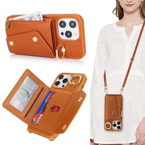 Lipvina Crossbody Wallet Case for iPhone 15 Pro,Brown