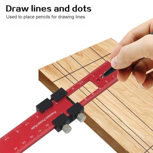Precision Pocket Rule,Precision Slide Stop Scale Ruler-300mm Aluminum Alloy Scribing Tool for Woodworking,Adjustable Square & Flexible Measuring Tool for Carpentry Tools and Equipment - Image 2