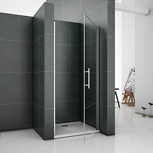 Aica 76x185cm Porta doccia per nicchia porta apertura a battente verso esterno vetro temperato trasparente anticalcare, 6mm Easyclean ESG Sicherheitsglas