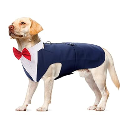 Dog Tuxedo, Dog Suit and Bandana Set Pet Clothes Formal Shirt Doggie Costume Outfit for Wedding Party Festival Halloween Christmas Birthday for Small Medium Large Dogs (Blue, XL)