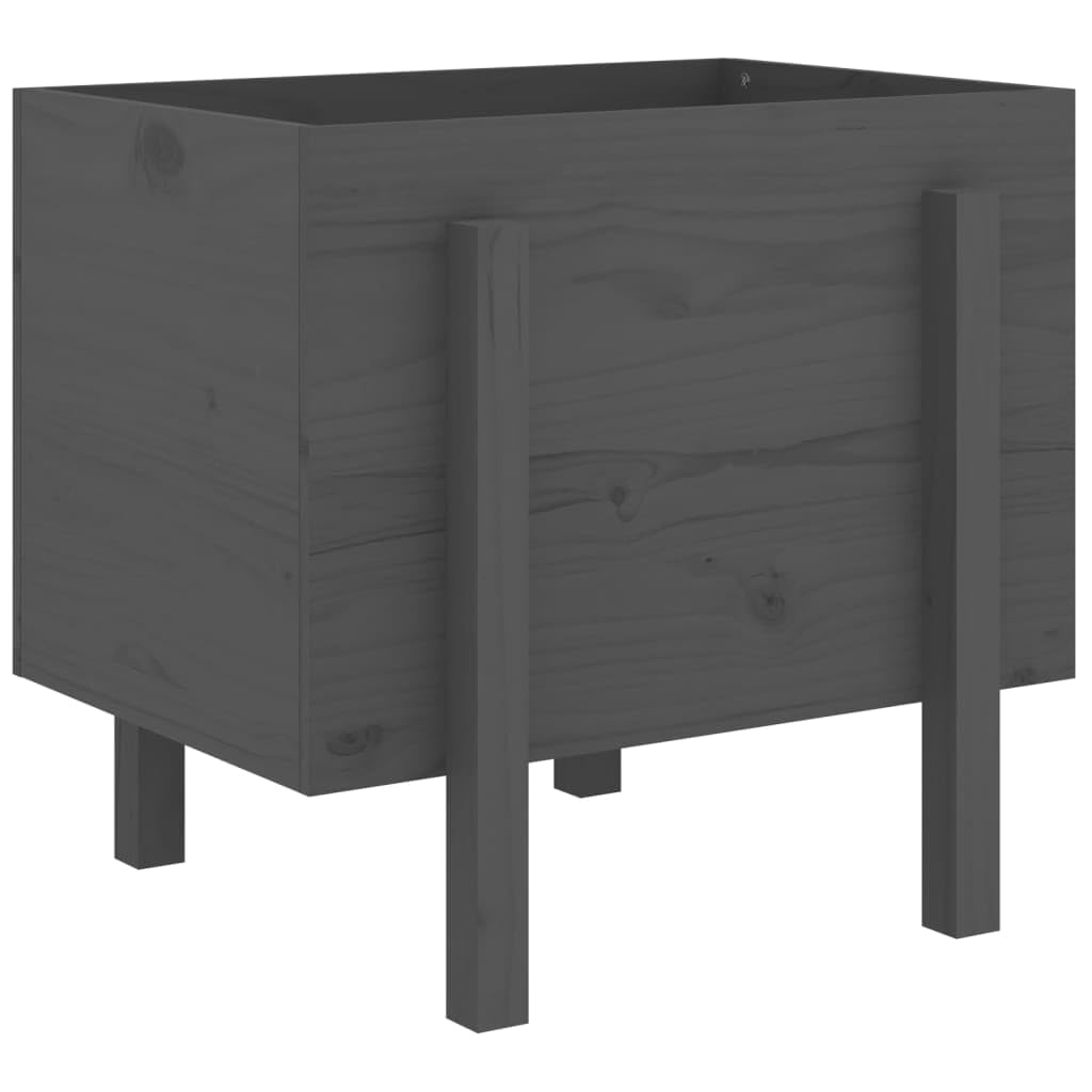 Pflanzkübel Grau aus massivem Kiefernholz 62x50x57 cm mit Abflussloch und Bewässerung für Garten Balkon Terrasse Indoor Outdoor als Blumentopf, Hochbeet, Balkonkasten und Deko