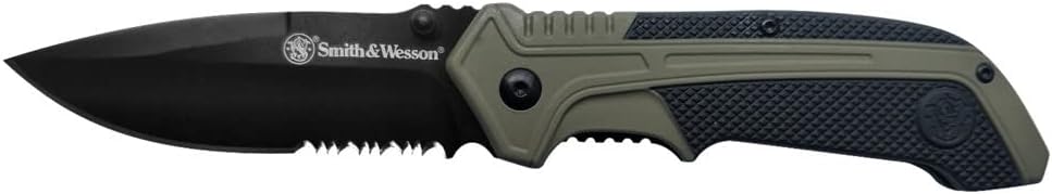 Smith & Wesson Nylon Black 6in High Carbon S.S. Folding Knife with 2.75in Tanto Point Blade and Glassfilled Nylon Handle for Outdoor Survival