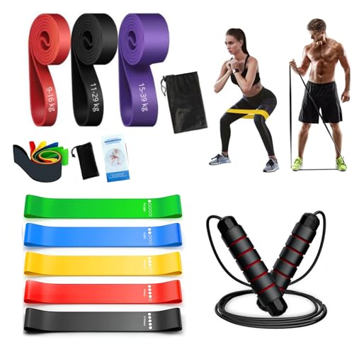 VOYXLIBRE IT elastici fitness + corda per saltare + fasce di resistenza | elastico fitness - palestra | attrezzi palestra casa