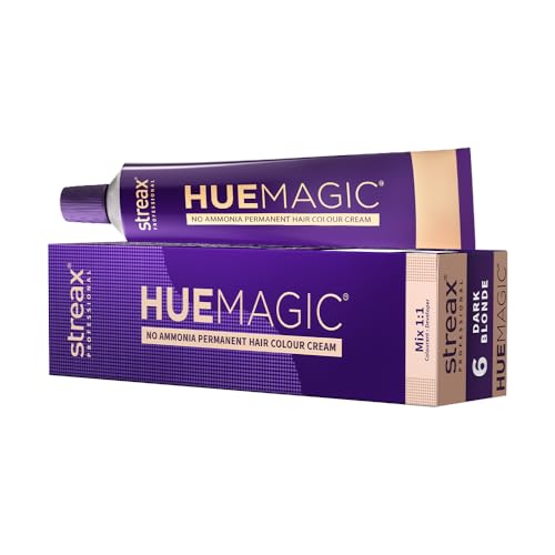 Streax Professional HueMagic Permanent Hair Colour Cream, 90gm |Blonde Hair Colour, Dark Blonde 6 | No Ammonia hair Color| For All Hair Types