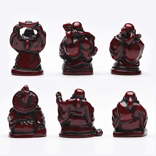 Brabud 1'' Red Resin Laughing Buddha Maitreya Figurines Collection Gift Home Office Desk Decor Flower Pot Statue Decoration Set Of 6 #TOP6