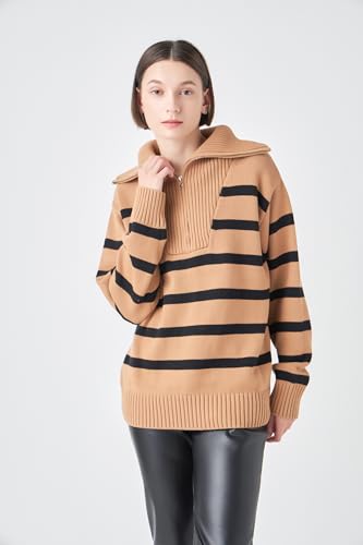 English Factory Women's Striped Knit Zip Pullover2