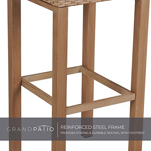 Grand Patio 2 Piece Outdoor Tropical Paradise Tiki Bars Stools, Phuket All Weather Resin Wicker Steel Islander Tiki Bar 2 Stools For Garden Patio, Natural #TOP2