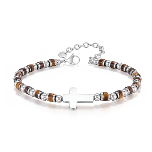 Pulsera para hombre con cruz y piedras naturales miniatura 1