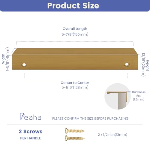 Image of Peaha 30 Pack Kitchen Cabinet Handles 5-1 /16 inch Champagne Bronze Finger Pulls | Edge Pulls Bronze Cabinet Pulls Modern Hidden Dresser Drawer Handles Aluminum Alloy Closet Bedroom Living Room