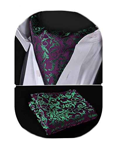 HISDERN Cravat for Men Silk Paisley Mens Cravat and Pocket Square Set Polka Dot Ascot Tie and Handkerchief for Wedding Party Christmas