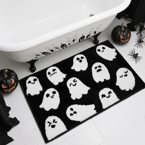 Lindameler Black Spooky Ghost Bath Mat - Black Gothic Bathroom Ru...